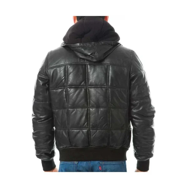 Mens Black Real Quilted Puffer Leather Jacket