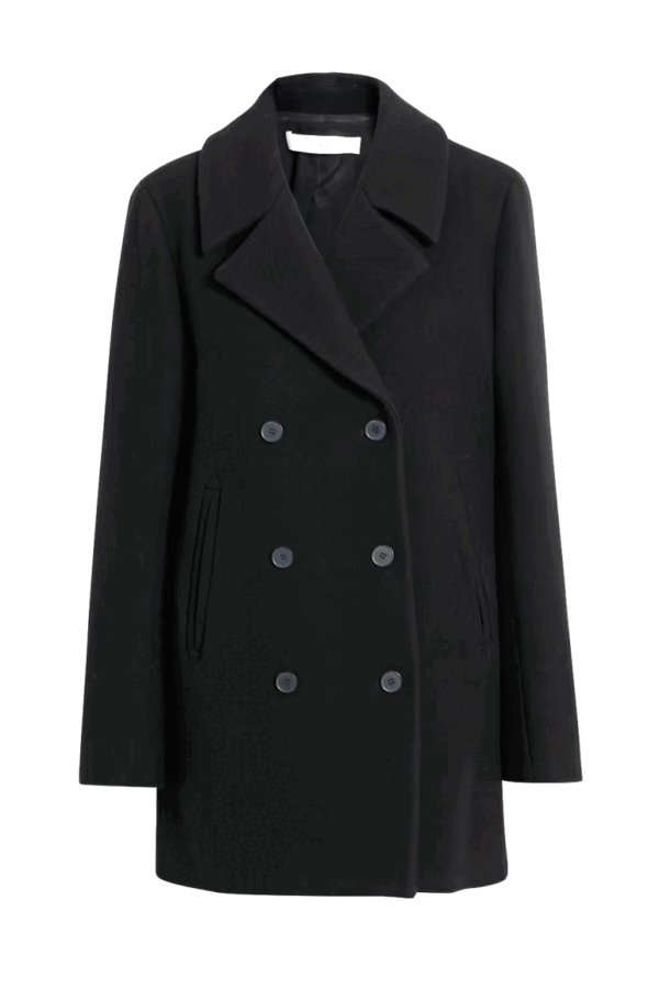 Womens Black Double Breasted Wool Coat