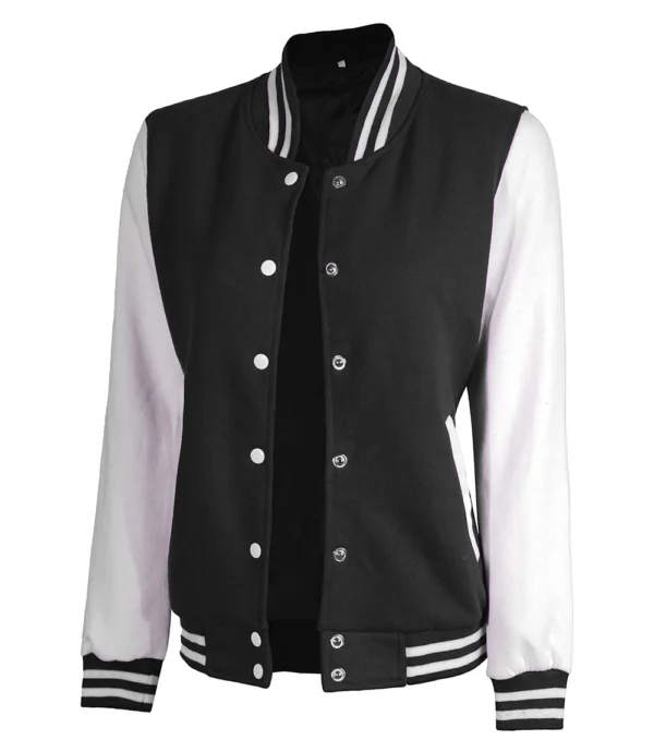 Women Black And White Varsity Jacket