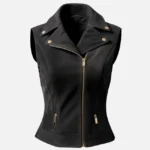 Women Black Suede Leather Biker Vest
