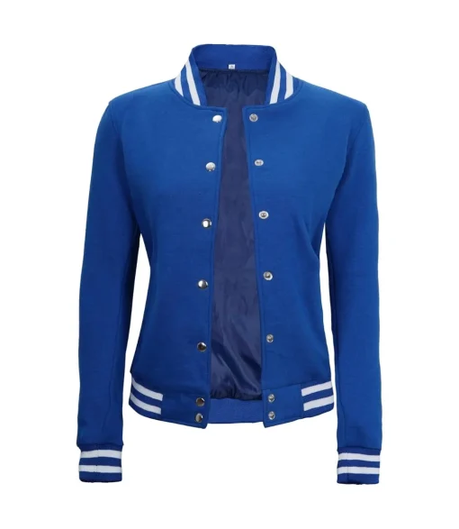 Women Bomber Style Royal Blue Varsity Jacket