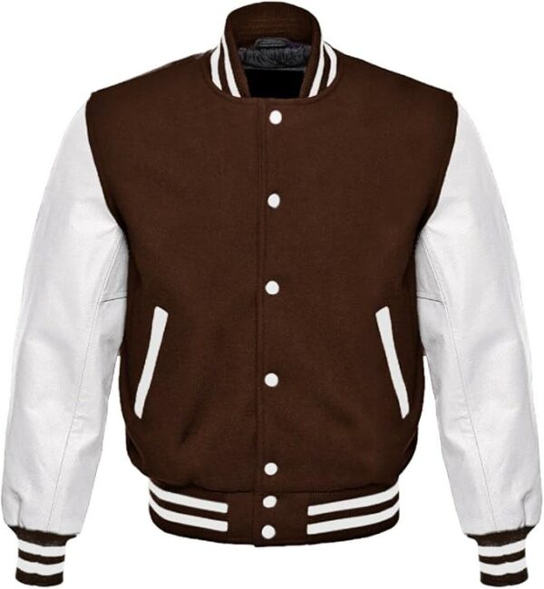 Mens Dark Brown And White Varsity Jacket