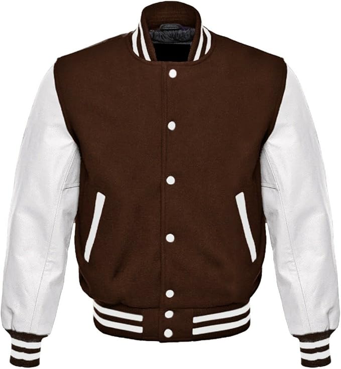 Mens Dark Brown And White Varsity Jacket