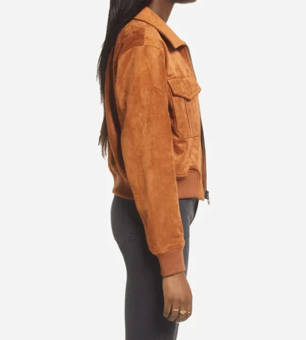Womens Brown Suede Bomber Jacket