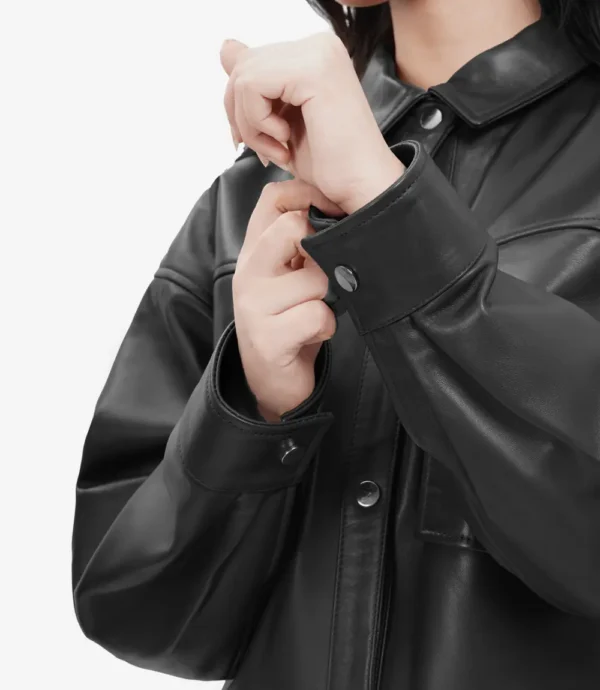 Womens Long Black Oversized Leather Jacket