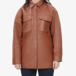 Womens Long Cognac Oversized Leather Jacket