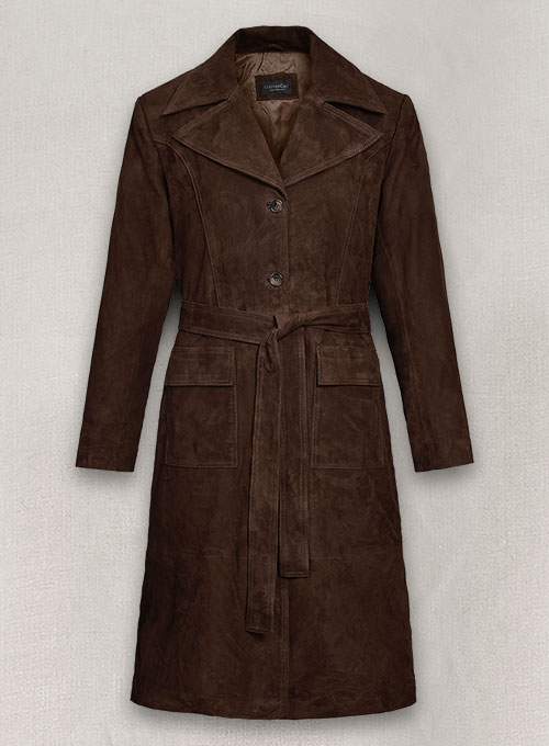 Womens Dark Brown Suede Leather Trench Coat