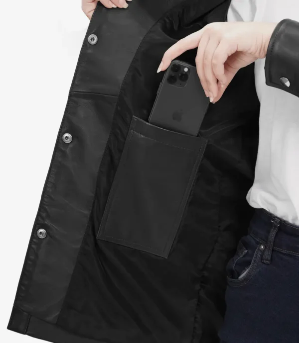 Womens Long Black Oversized Leather Jacket