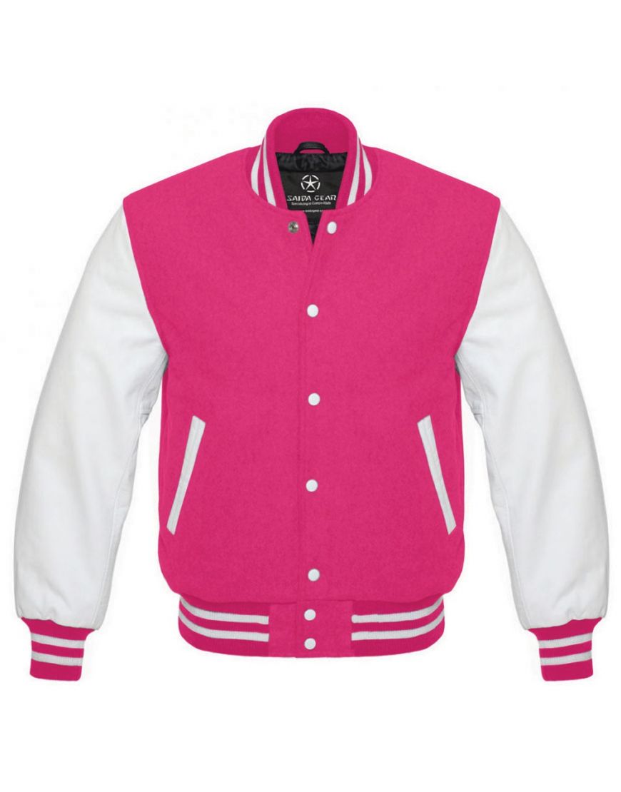 Mens Hot Pink And White Varsity Jacket