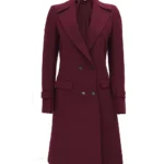 Womens Wool Coat Maroon Long Wrap Coat