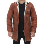 Mens Tan Shearling Leather Trench Coat