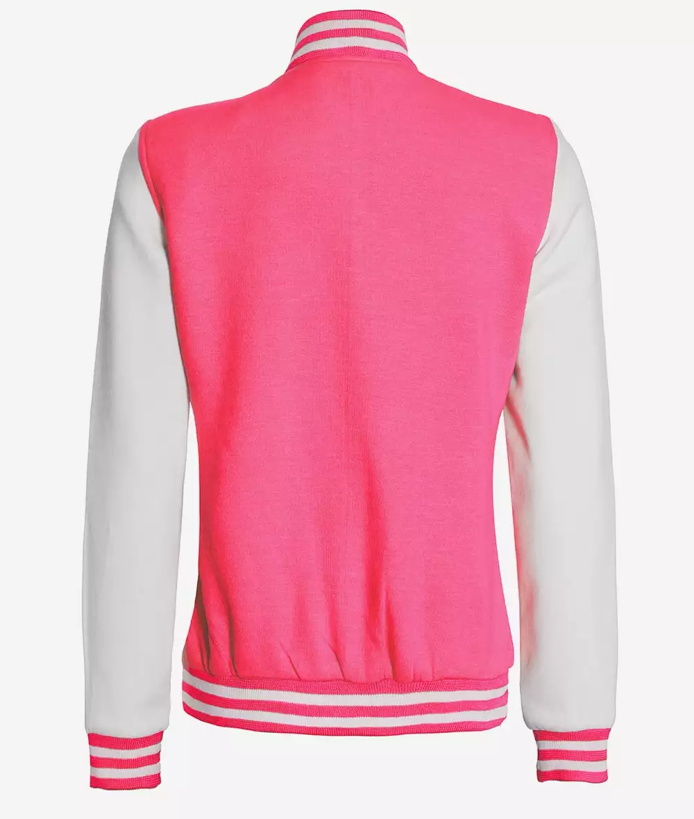 Womens Pink And White Varsity Baseball Jacket