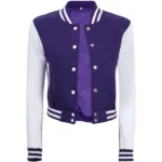 Women Purple & White Cropped Varsity Jacket