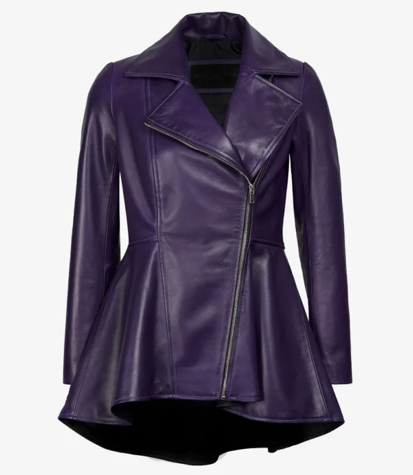 Womens Purple Leather Peplum Jacket