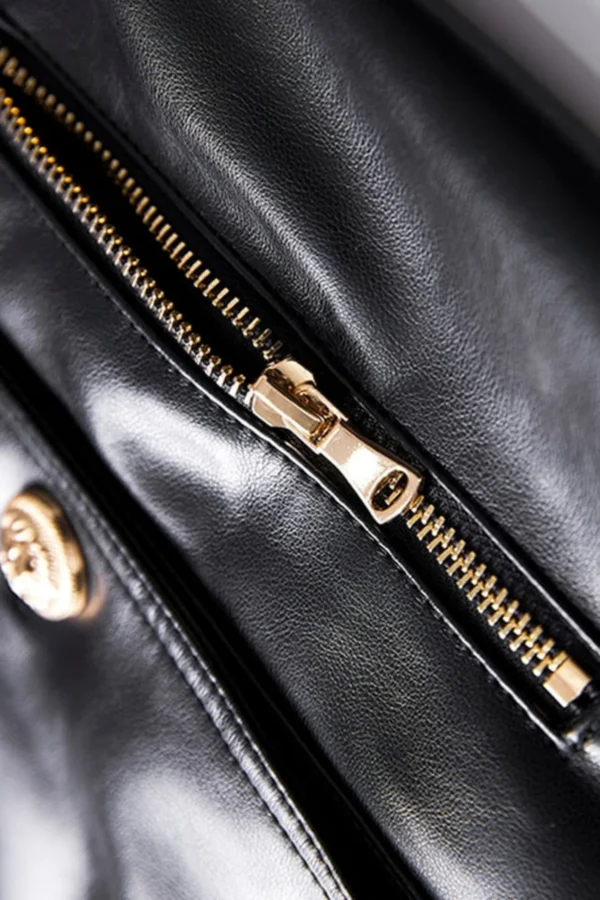 Womens Black Long Leather Trench Coat