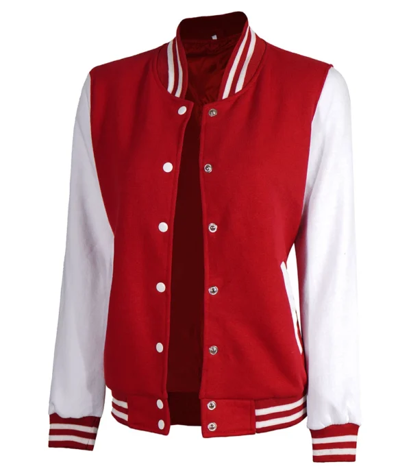 Womens Red And White Varsity Jacket