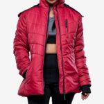Womens Red Hooded Puffer Jacket – Faux Fur Trim