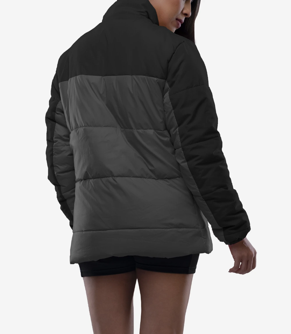 Womens Dual Tone Black And Gray Puffer Jacket