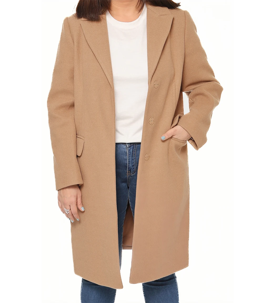 Womens Beige Knee Wool Coat