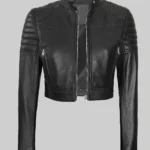 Jane Womens Black Cropped Leather Jacket