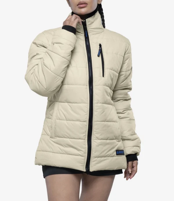Womens Quilted Style Cream Puffer Jacket With Hood