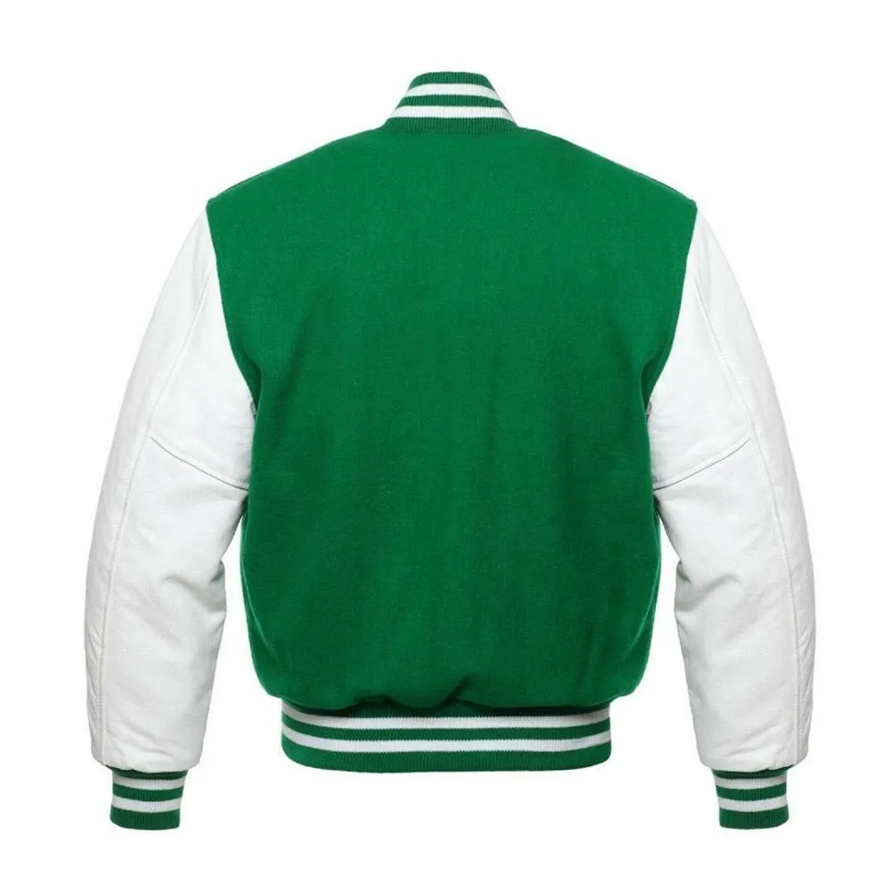 Mens Green And White Varsity Jacket