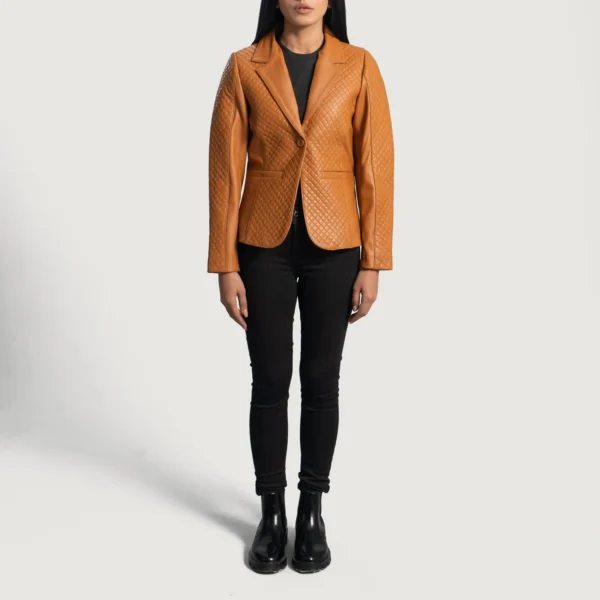 Womens Cora Brown Quilted Leather Blazer