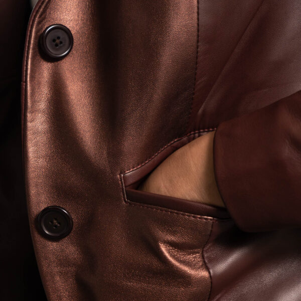 Women Ruby Metallic Maroon Leather Blazer