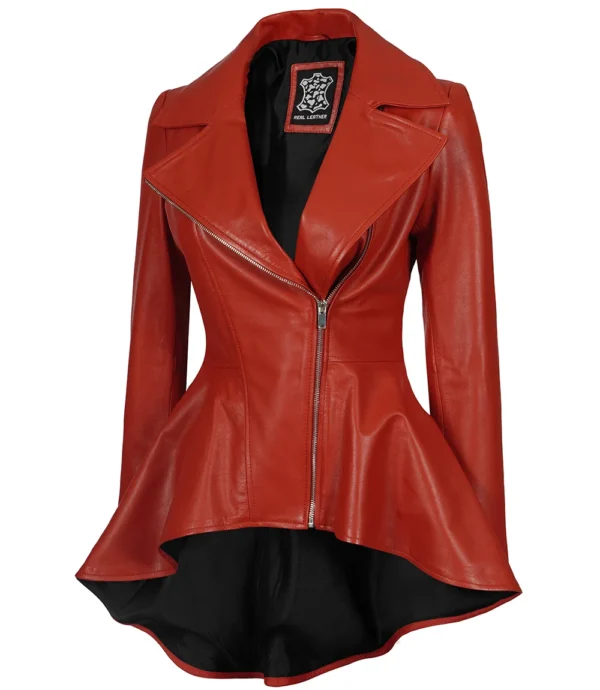 Womens Red Leather Peplum Jacket