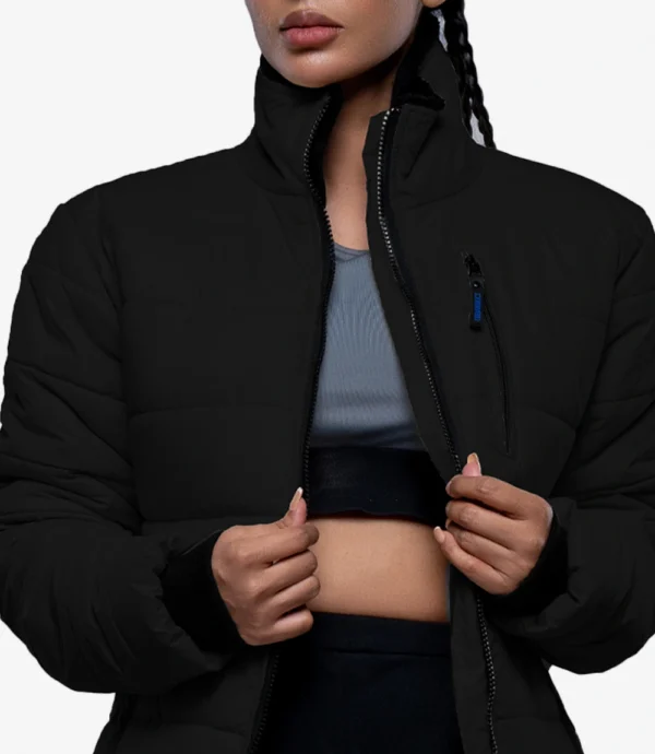 Womens Black Puffer Jacket With Fur Collar
