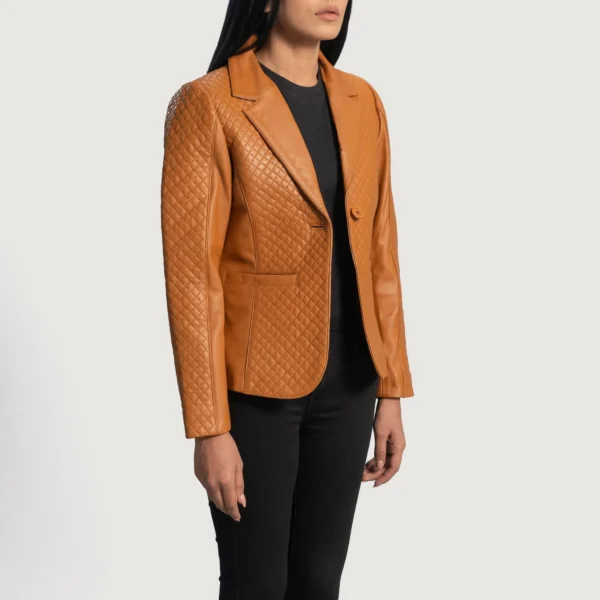 Womens Cora Brown Quilted Leather Blazer