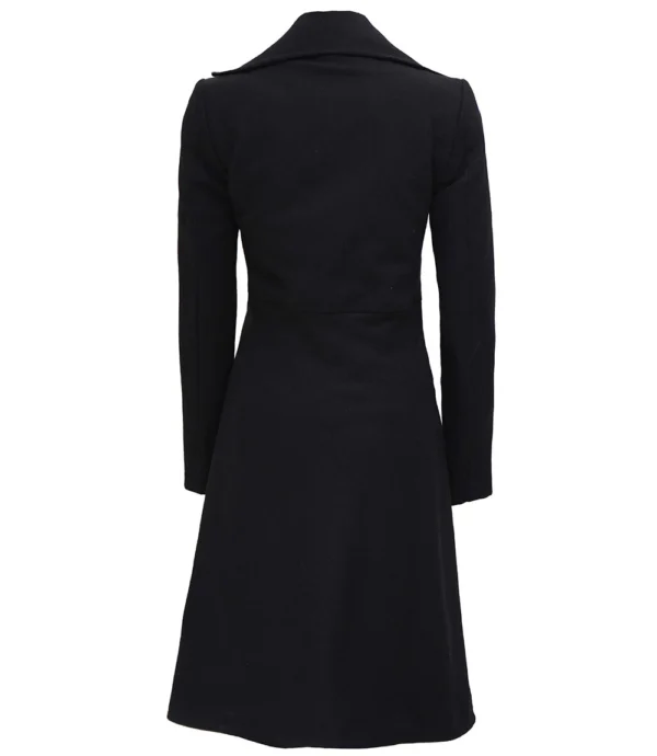 Womens Black Double Breasted Wool Trench Coat