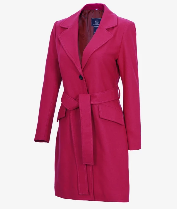 Womens Pink Wool Wrap Coat