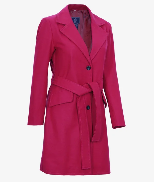 Womens Pink Wool Wrap Coat