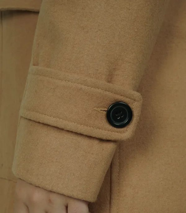 Womens Camel Brown Fur Hooded Wool Duffle Coat