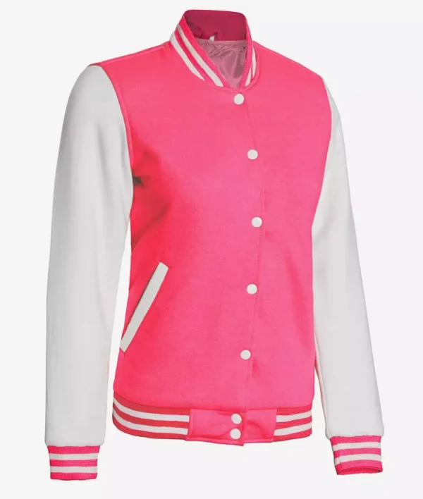 Womens Pink And White Varsity Baseball Jacket