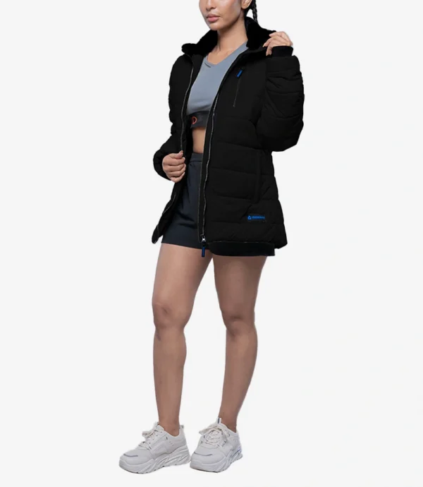 Womens Black Puffer Jacket With Fur Collar