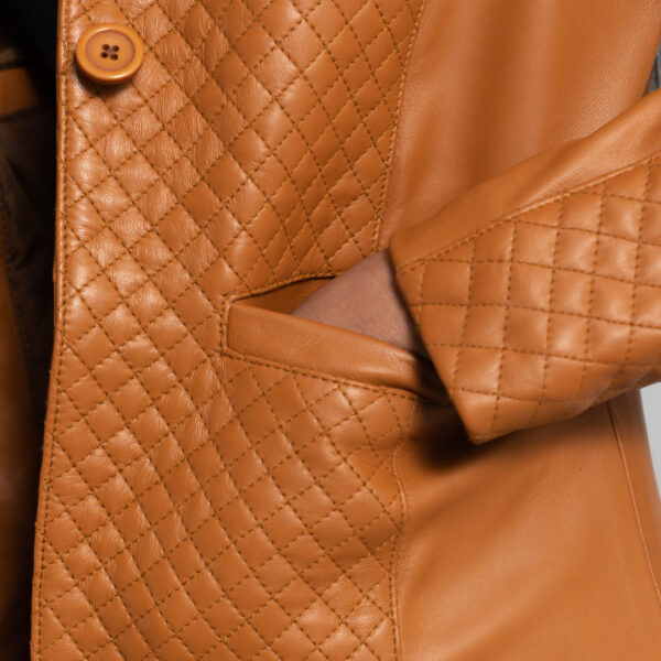 Womens Cora Brown Quilted Leather Blazer