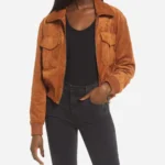 Womens Brown Suede Bomber Jacket
