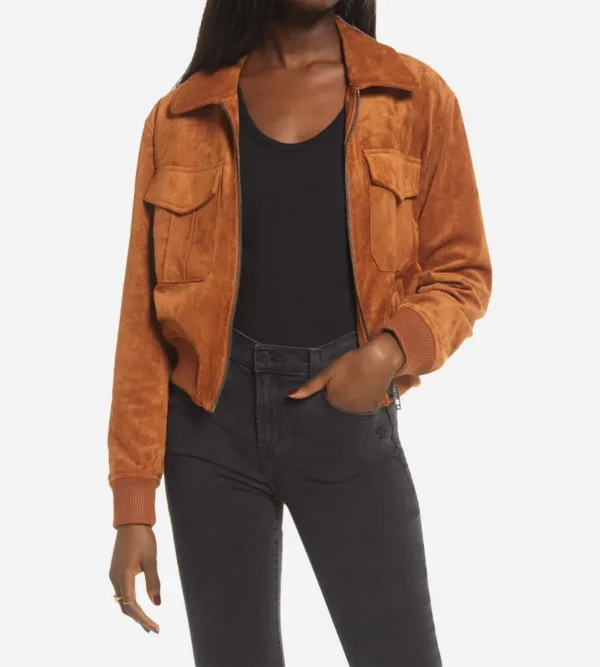 Womens Brown Suede Bomber Jacket