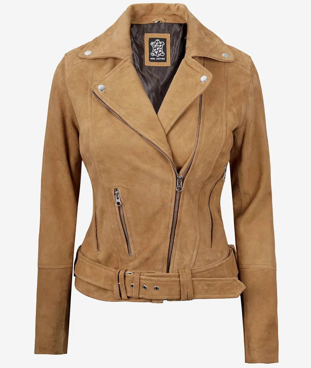 Womens Brown Suede Moto Jacket