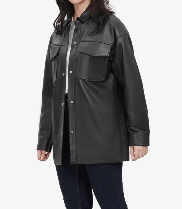 Womens Long Black Oversized Leather Jacket