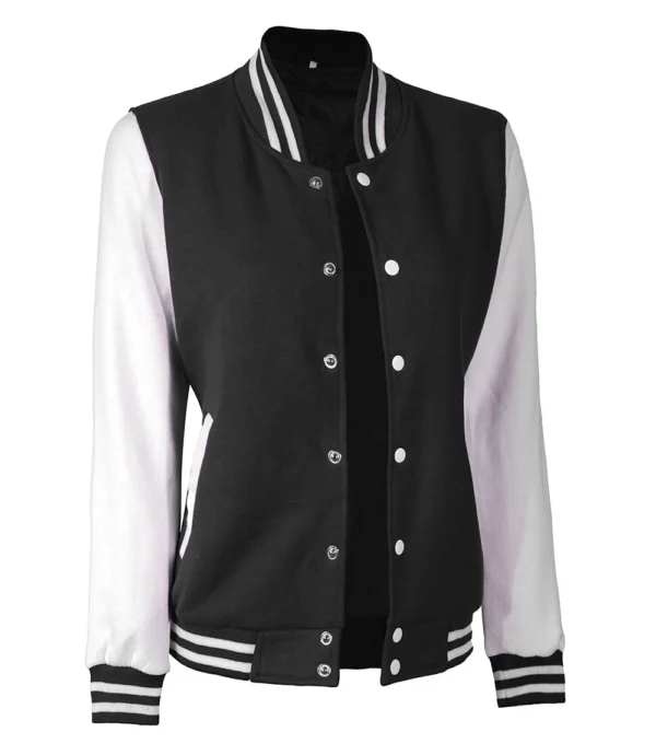 Women Black And White Varsity Jacket