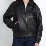 Womens Black Oversized Leather Bomber Jacket