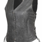 Women Soft Gray Leather Side Lace Vest