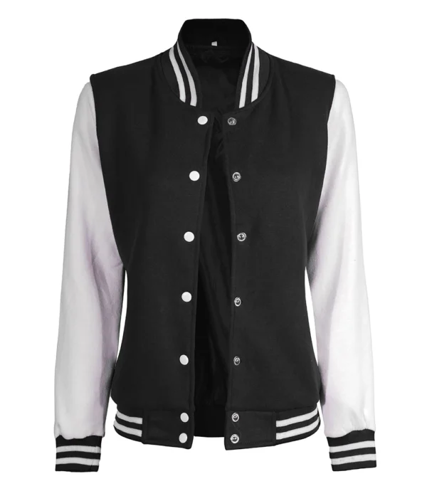 Women Black And White Varsity Jacket