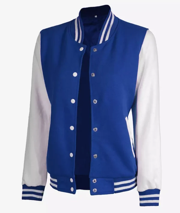 Womens White And Royal Blue Varsity Jacket