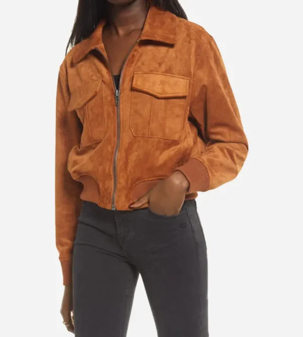 Womens Brown Suede Bomber Jacket