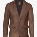 Mens Exclusive Two Button Real Leather Brown Blazer