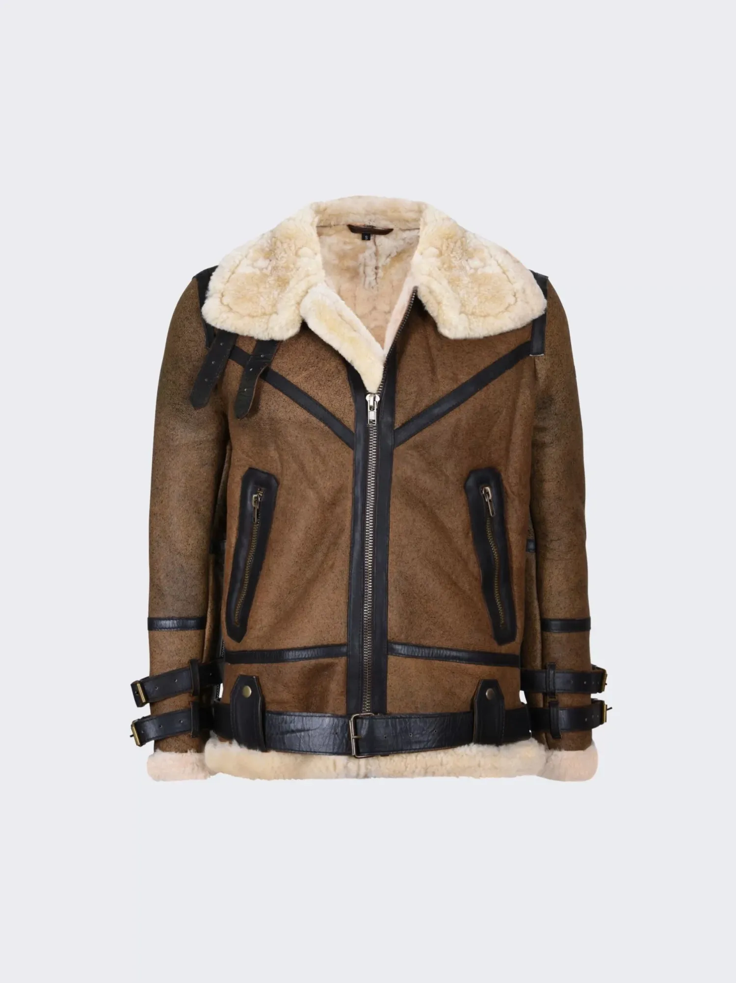 mens brown b3 shearling leather flight jacket